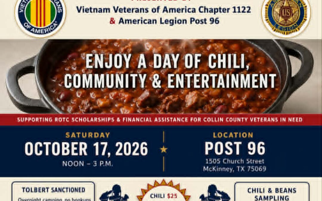  Chili and Beans Cook-off:  Presented by: Vietnam Veterans of American Chapter 1122 & American Legion Post 96