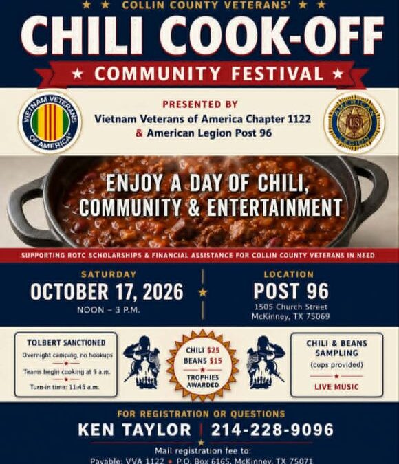  Chili and Beans Cook-off  Presented by: Vietnam Veterans of American Chapter 1122 & American Legion Post 96